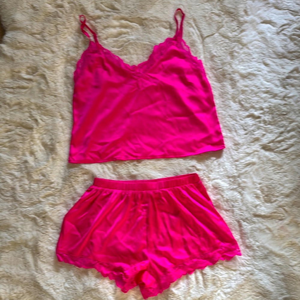 Women's Pink Lace Trim Sleepwear Set - Forever 21 - small